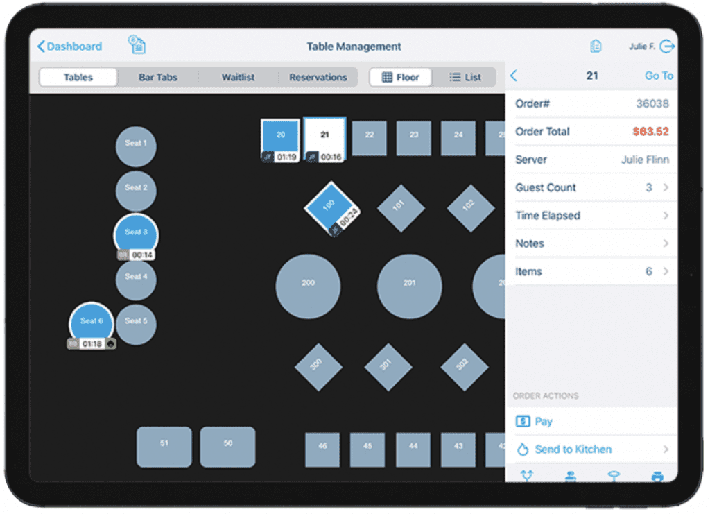 Revel's POS system table management features