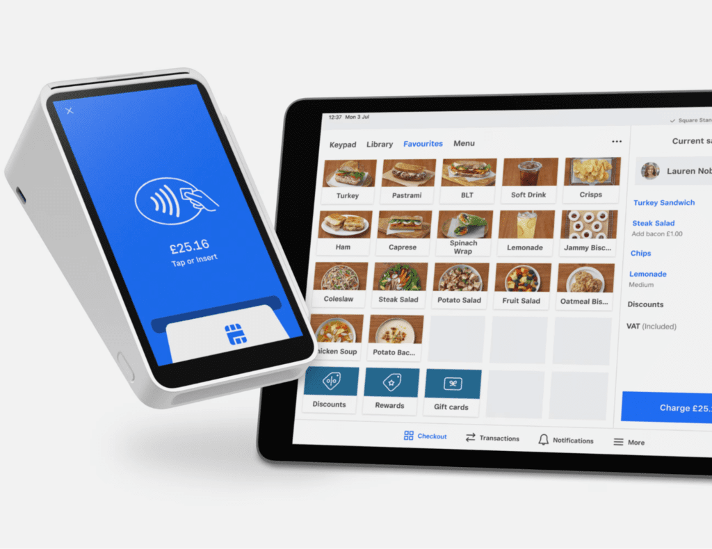 Square's POS system on mobile and desktop