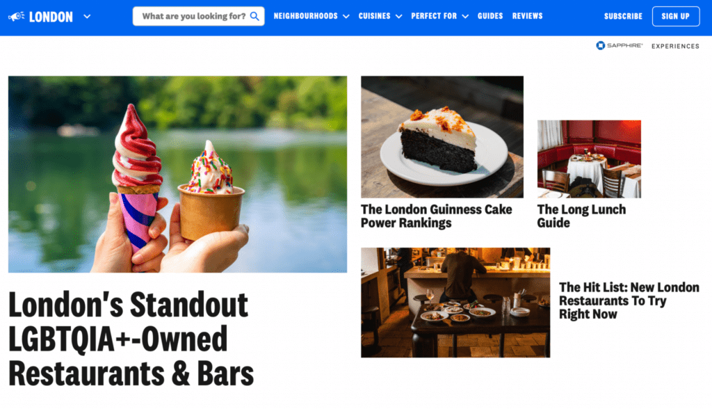 Visual of the Infatuation articles about London restaurants