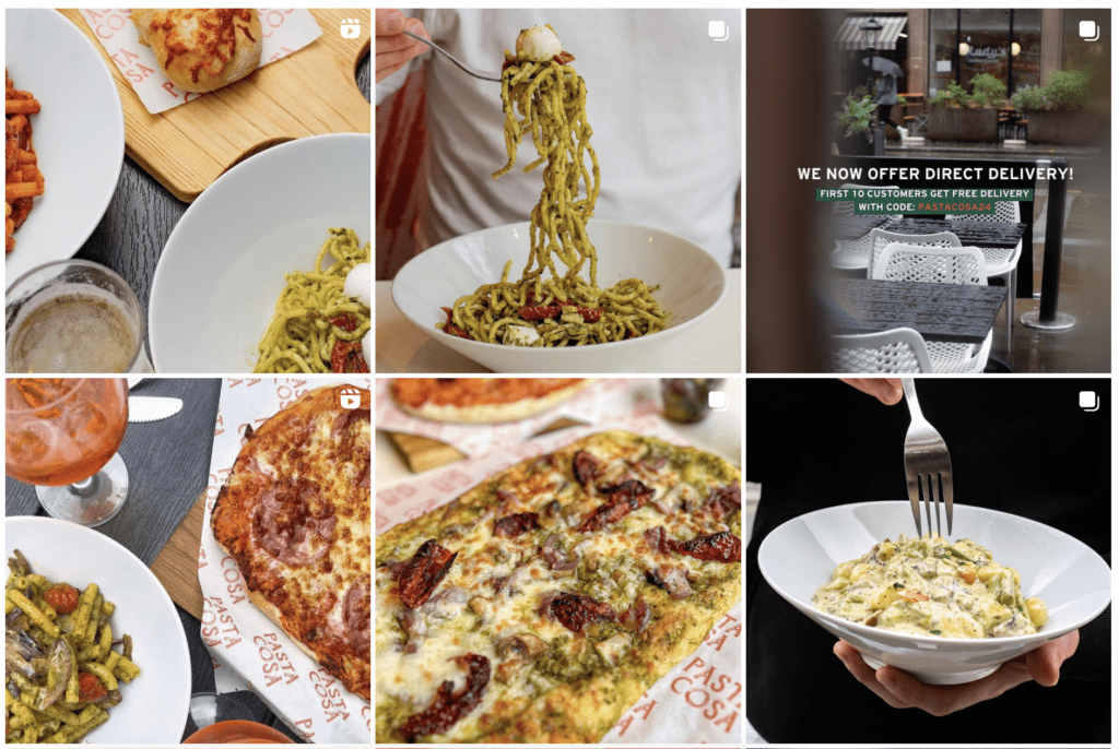 Visual of the food images on Pasta Cosa's Instagram