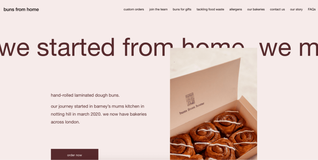 Homepage of the Buns from Home site branding