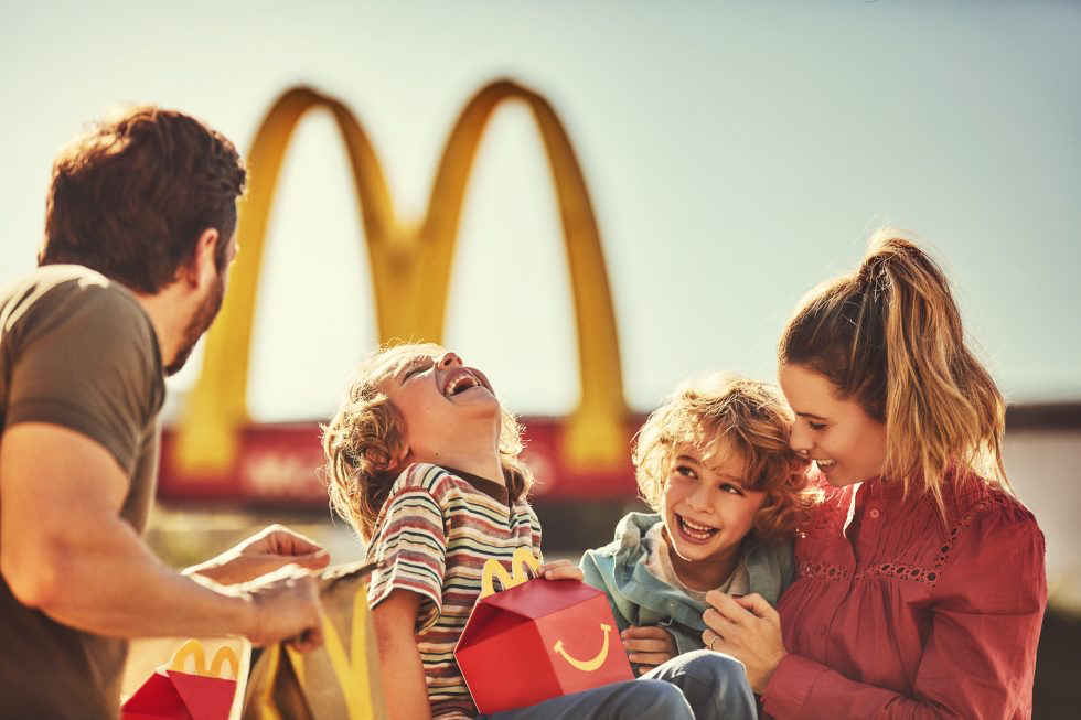 A family enjoying McDonald's