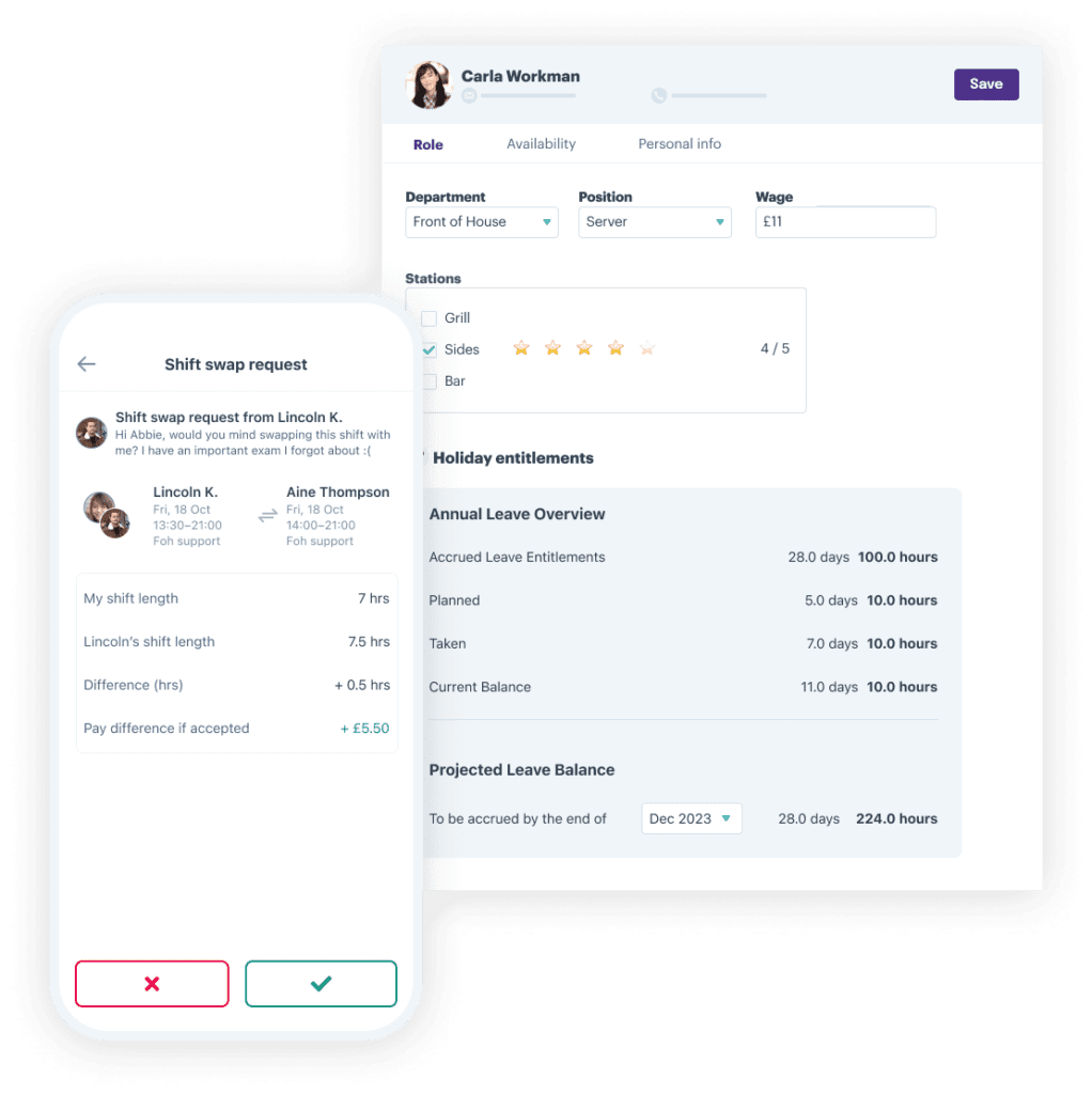 Employee using Nory to manage and swap shifts