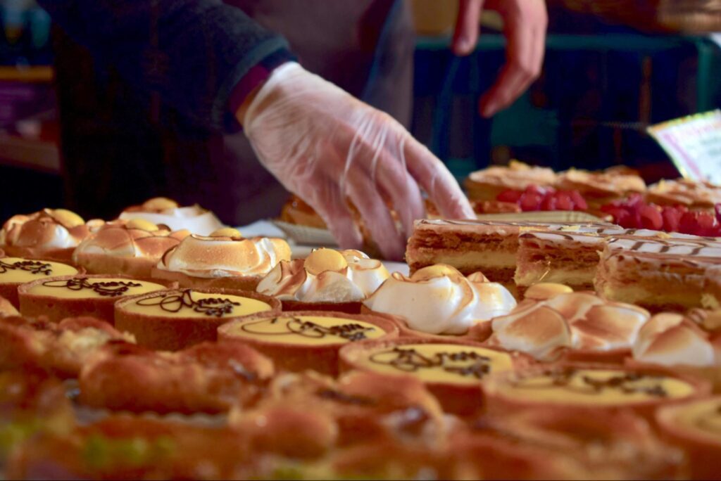 Baker preparing food for service