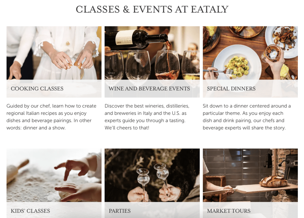 Some of the classes and events hosted by Eataly