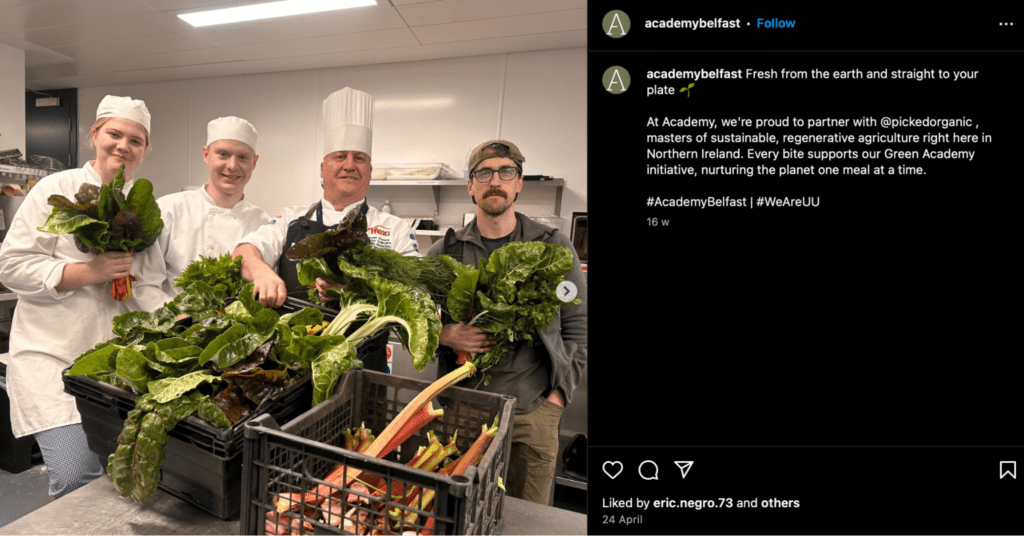 Instagram post from the Academy about their partnership with their local veg supplier