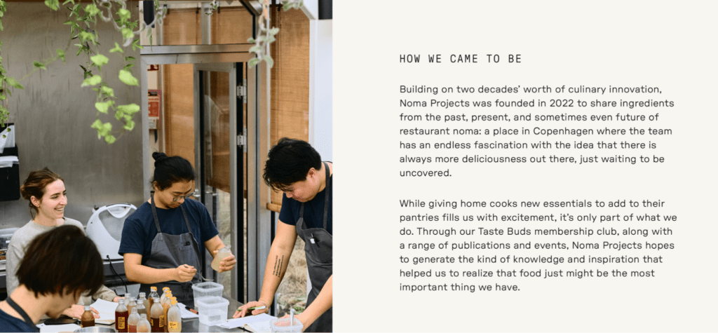 Noma website outlining its history and values