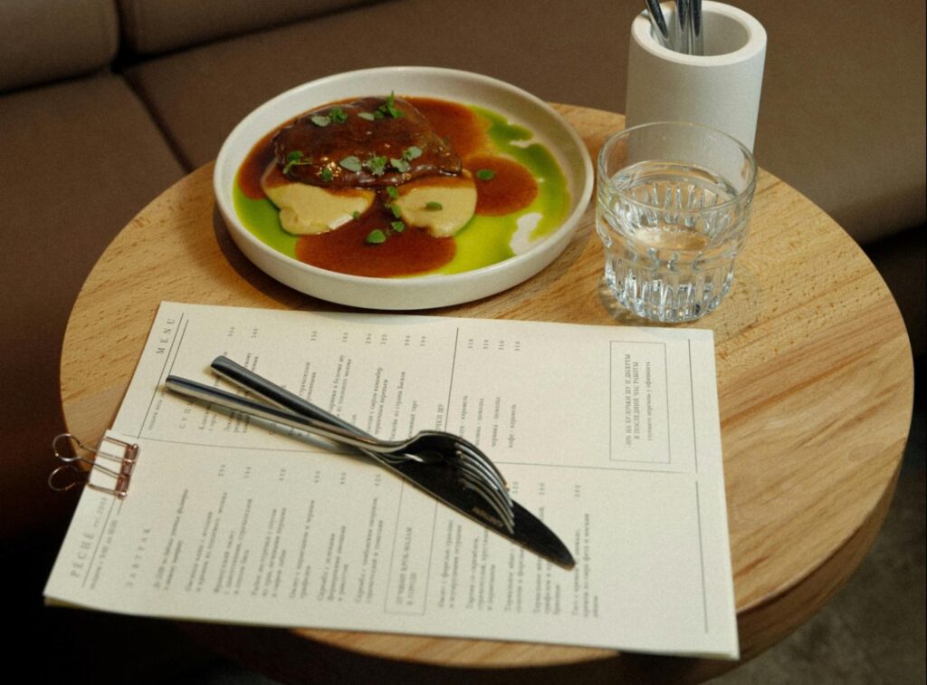 Example restaurant menu with a plate of food