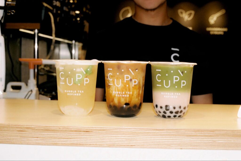 Three cups of CUPP bubble tea